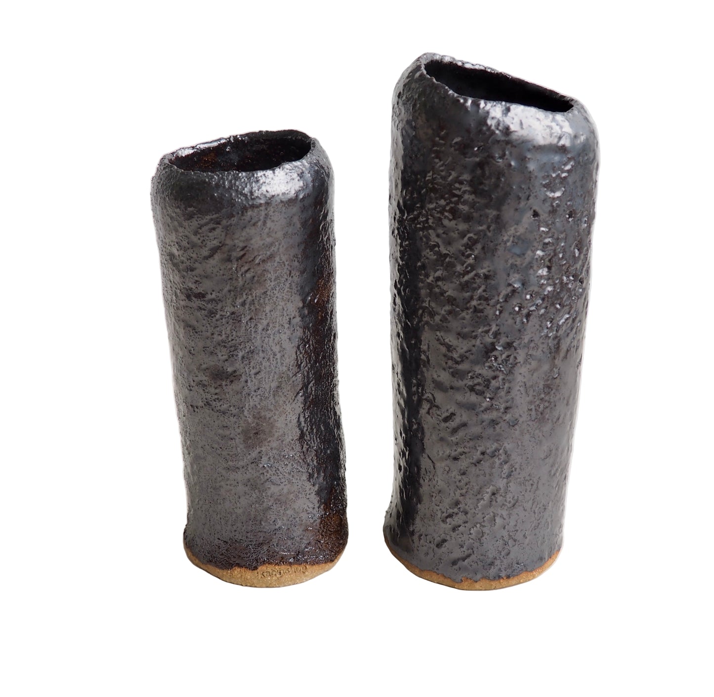 Handmade Black Metallic Pottery Cylinder Vases