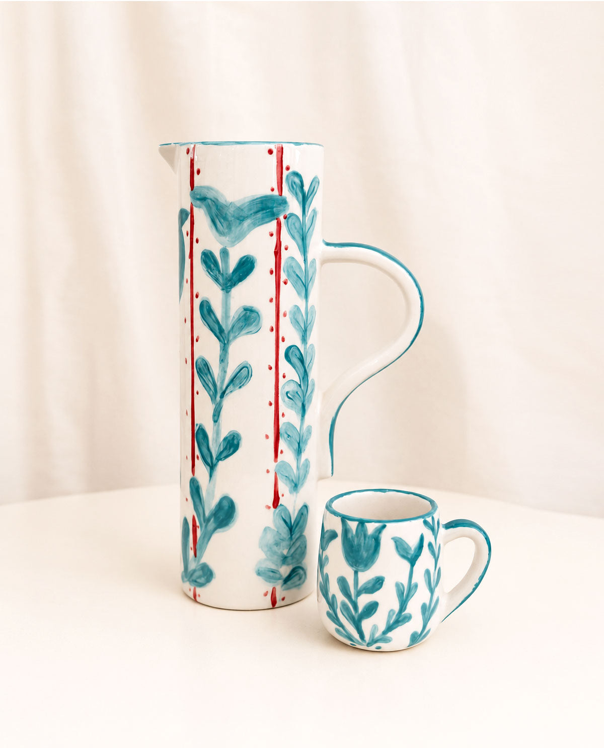 Turquoise Hand-Painted Ceramic Pitcher