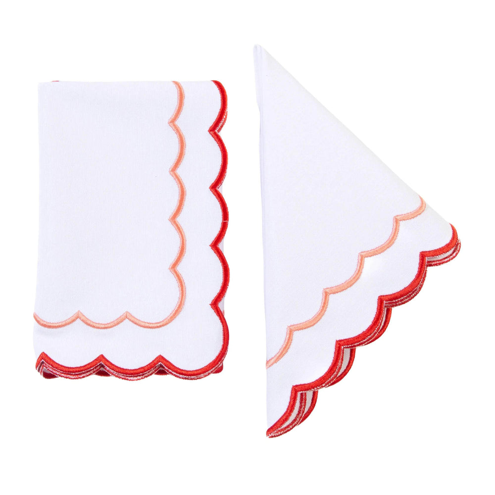 Scalloped Napkin Embroidered Red & Pink