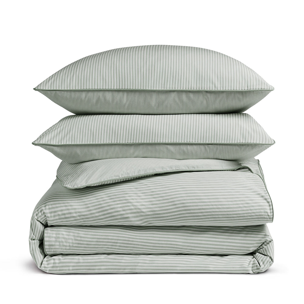 Luxury Organic Cotton Sage Green Striped Bedding Set