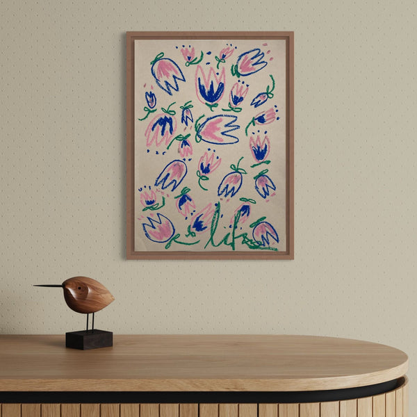 Multi Blue & Pink Flowers on White | Original Painting A3