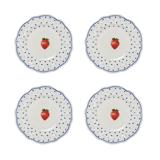 Tutti Frutti Polka Dot Side Plate, Strawberry, Set Of 4