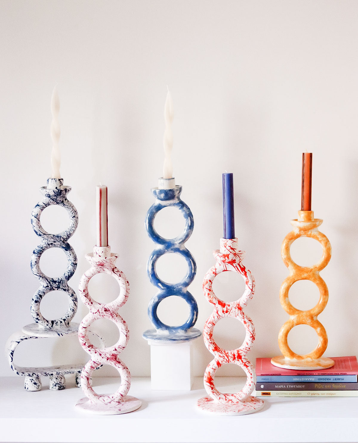 Handmade Ceramic Candlestick Blue Splash