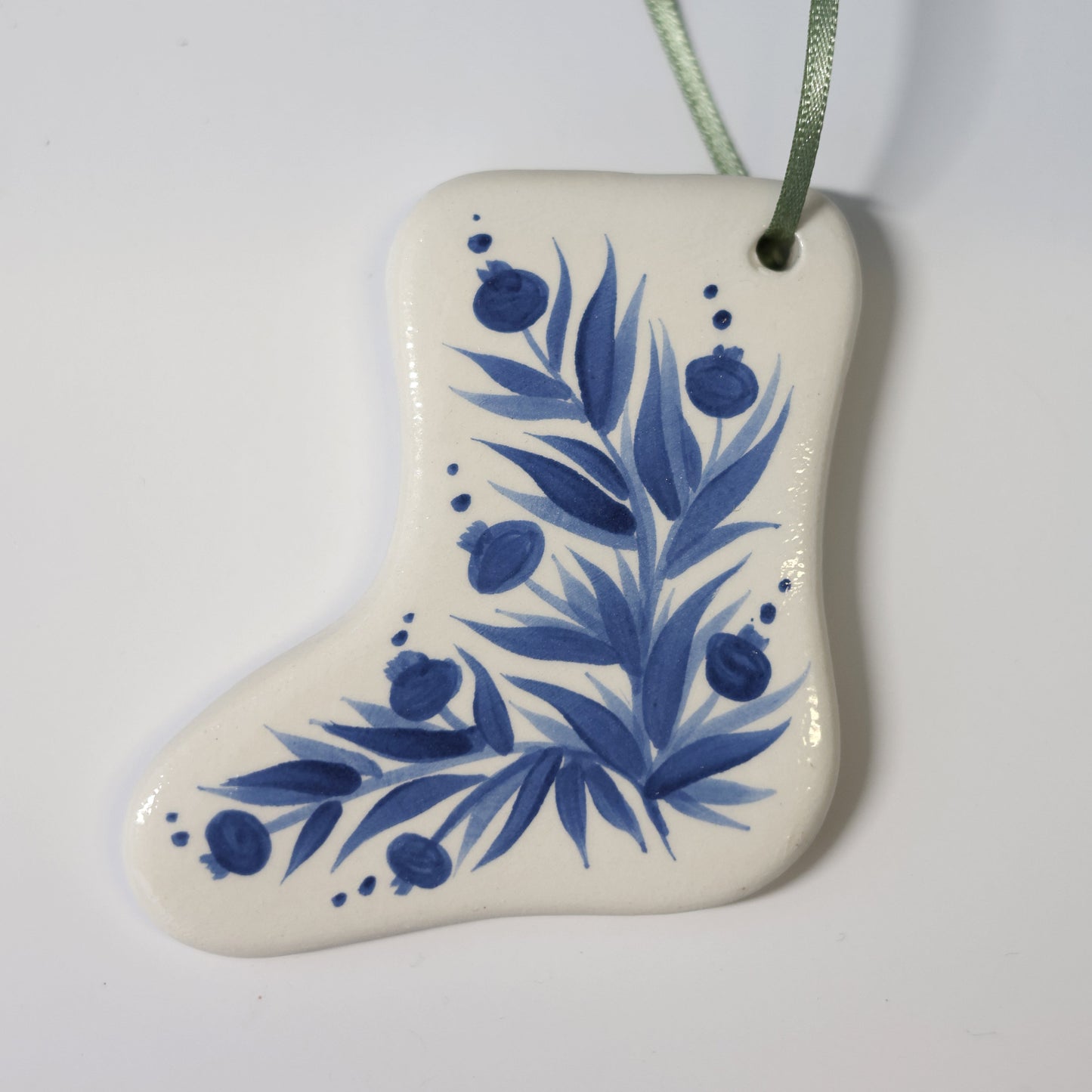 Hand Painted Ceramic Christmas Stocking Ornament