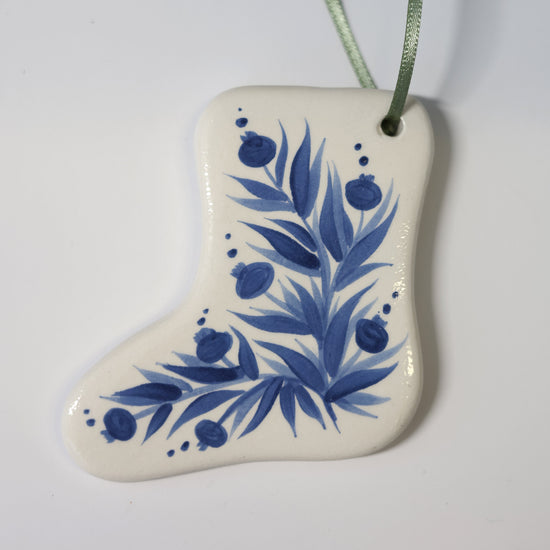 Hand Painted Ceramic Christmas Stocking Ornament