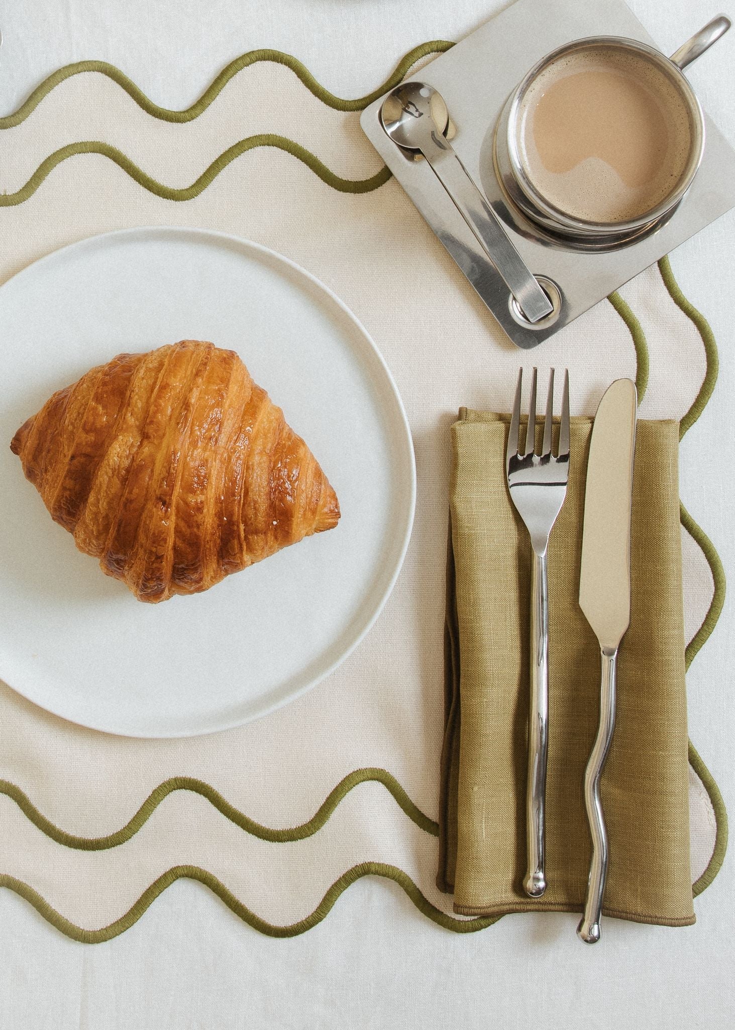 Wavy Placemats Beige/Green - Set of 2