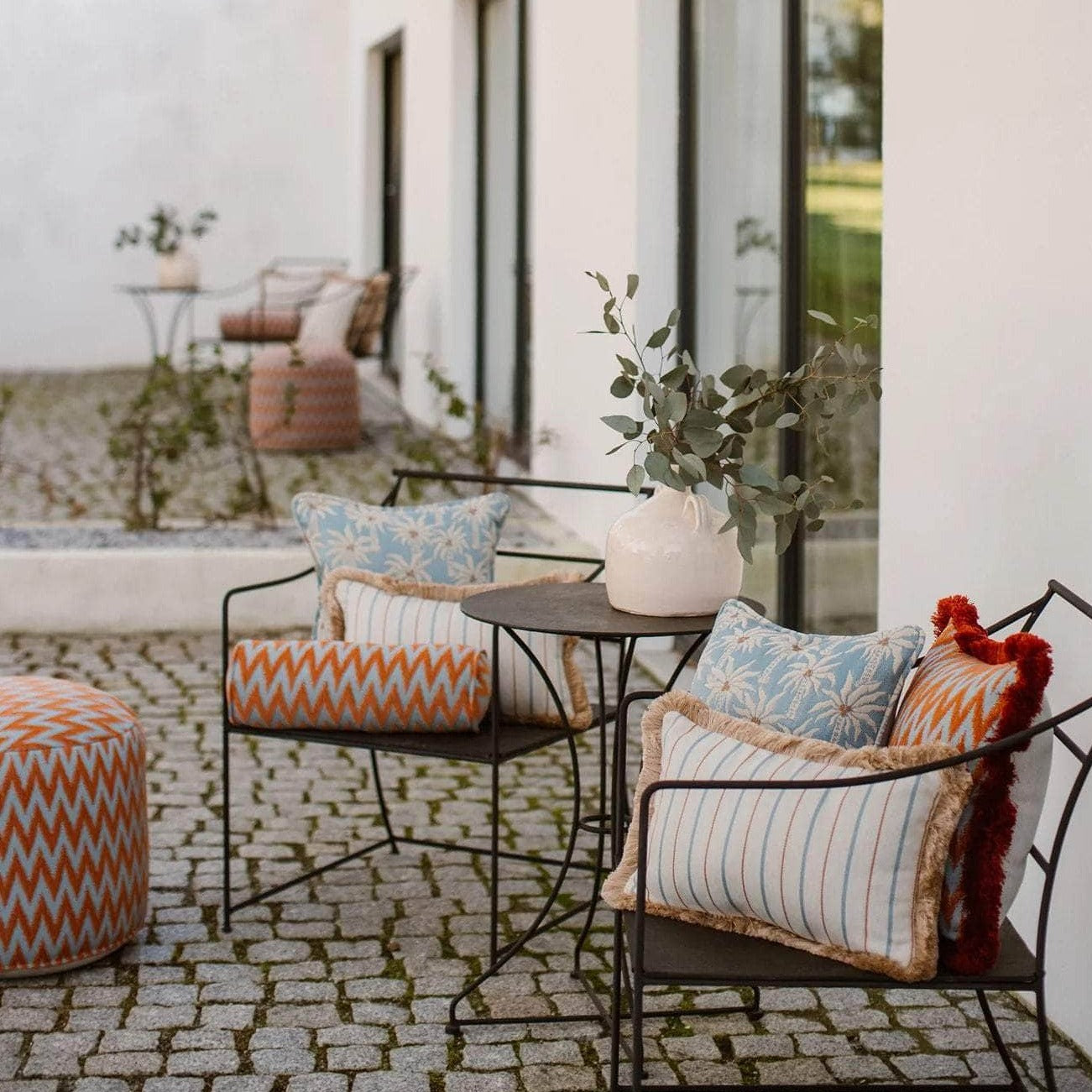 Outdoor Pouf Rosita Ice & Orange