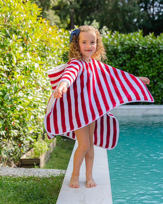 Burgundy Striped Poncho for Children