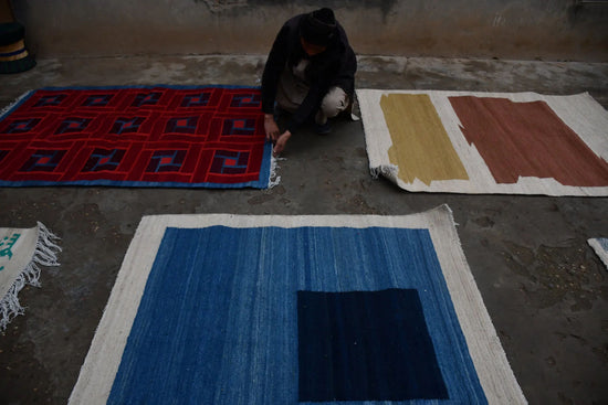 Squares Flatweave Rug - Azure