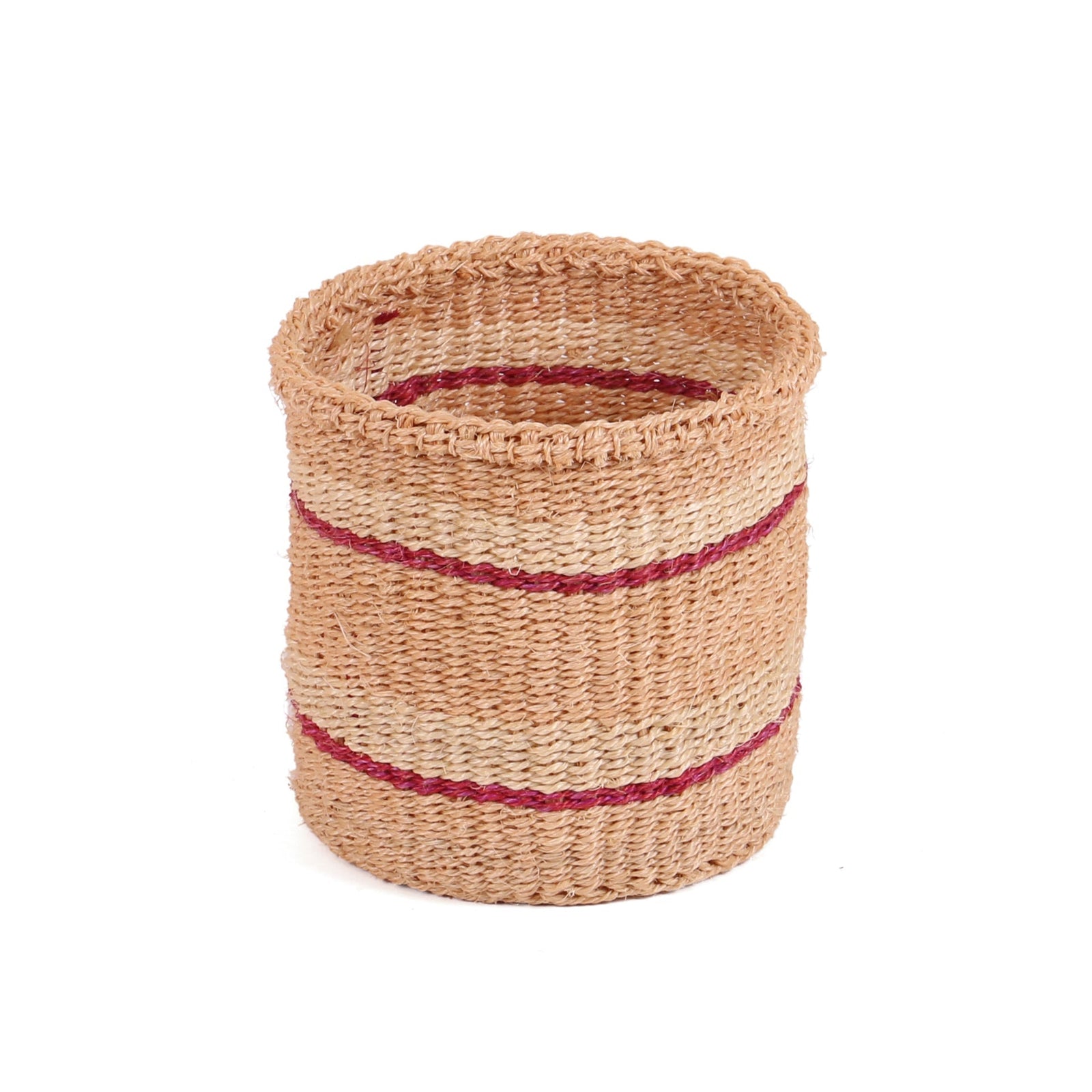 HERUFI: Extra Small Burgundy and White Sisal Basket