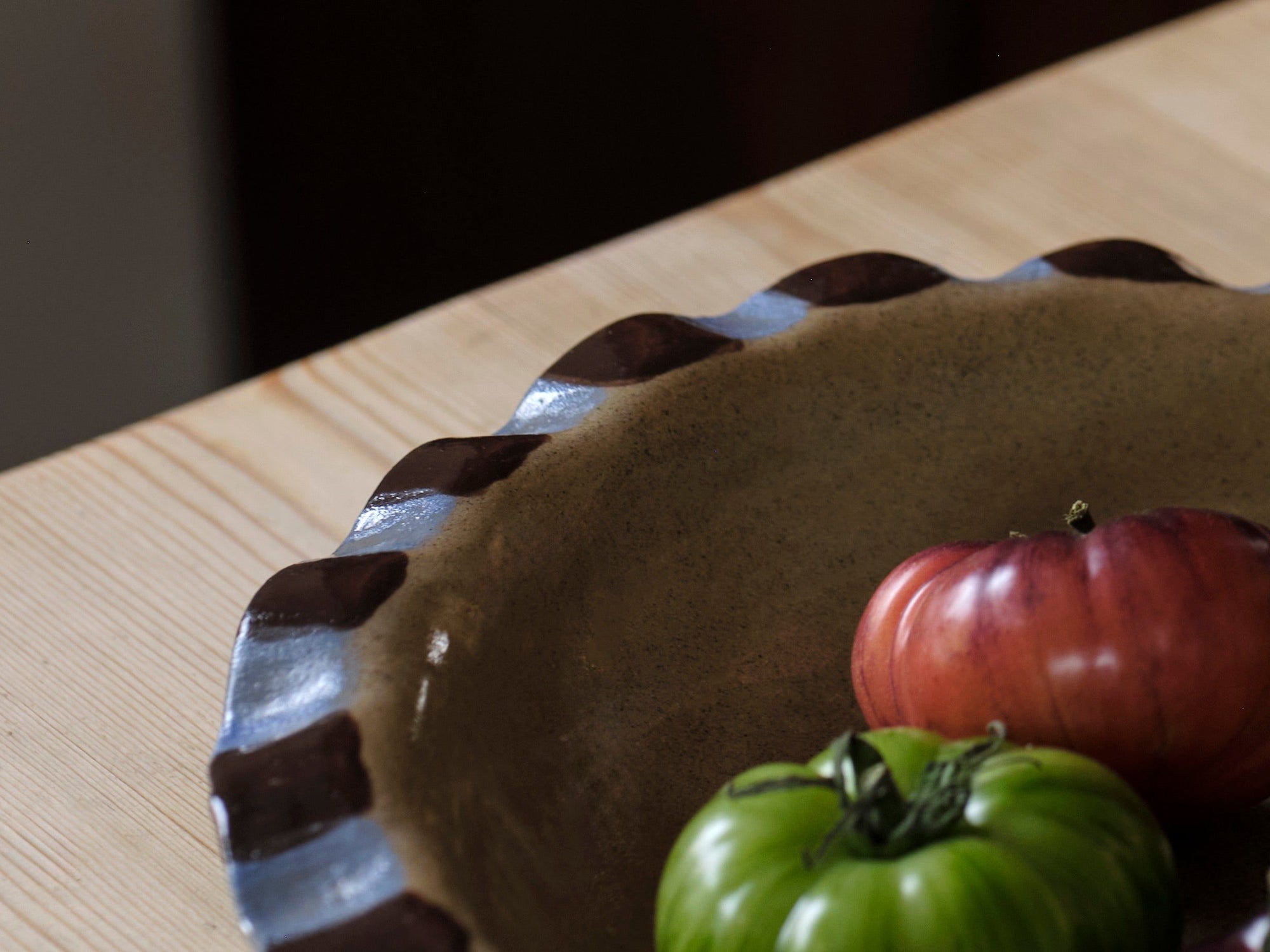 Baby Blue & Chocolate Brown Frill Serving Bowl