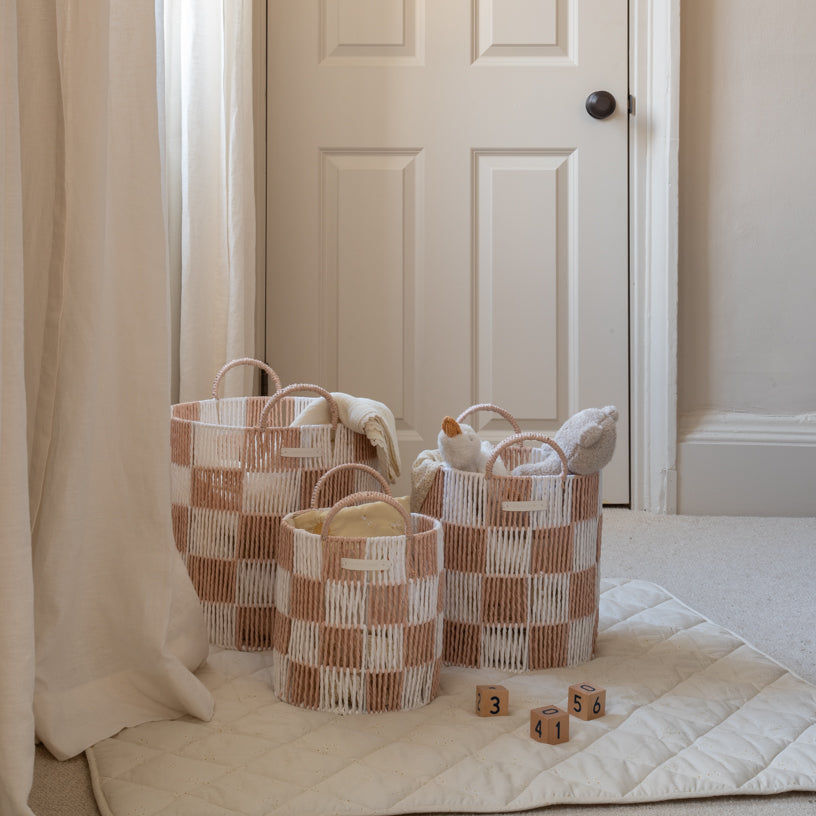 Checkerboard Storage Basket Small - Nude
