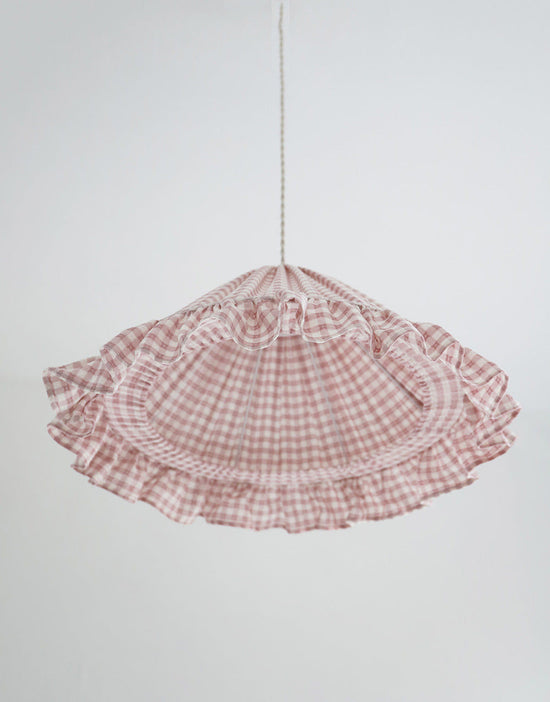 Conical Pendant Light With Ruffle Emilia “Petits Carreaux Rose”