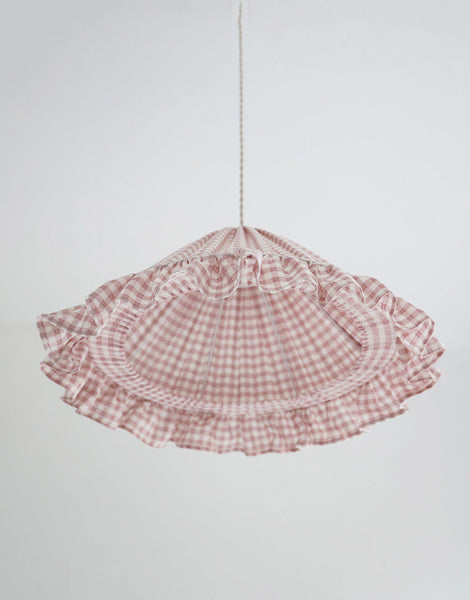 Conical Pendant Light With Ruffle Emilia “Petits Carreaux Rose”