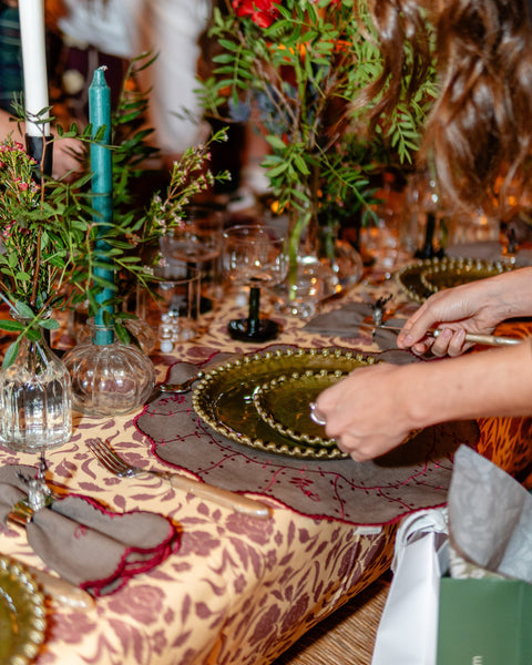 Fiore Tablecloth in Yellow and Bordeaux, Printed in 100% Cotton