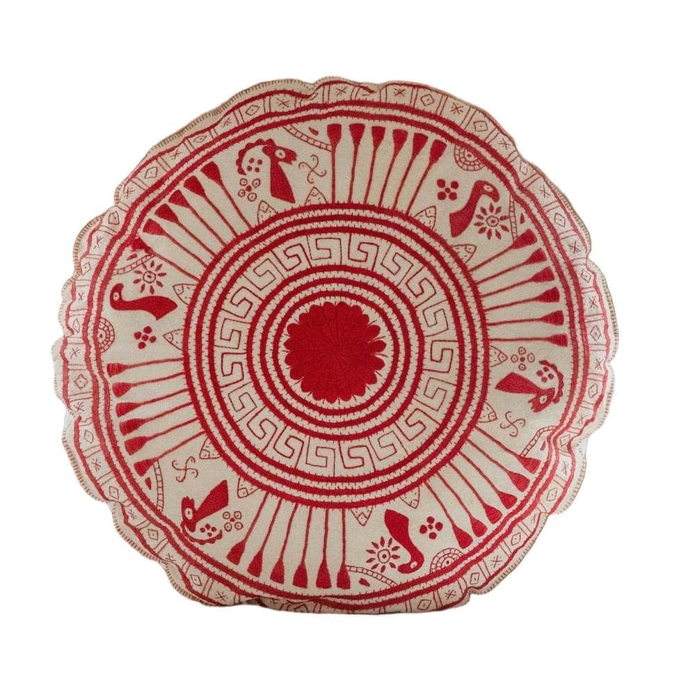 Mycenaean Bloom Vintage Pillow - Red