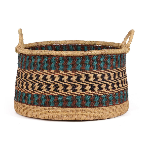 LARIBA: Medium Teal, Brown and Black Floor Storage Basket with Handles