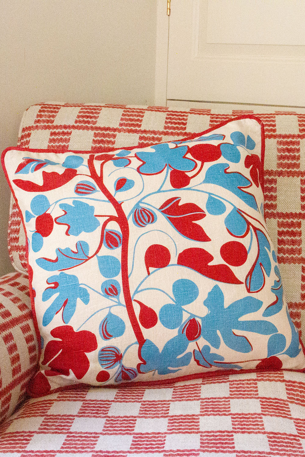 Figs Cushion (Red and Cornflower Blue)