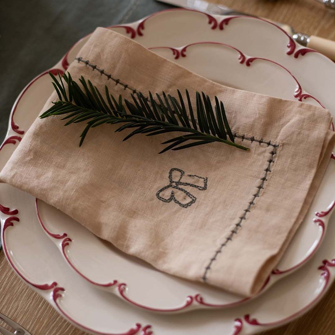 Embroidered Linen Napkins, Set of 4 - Natural