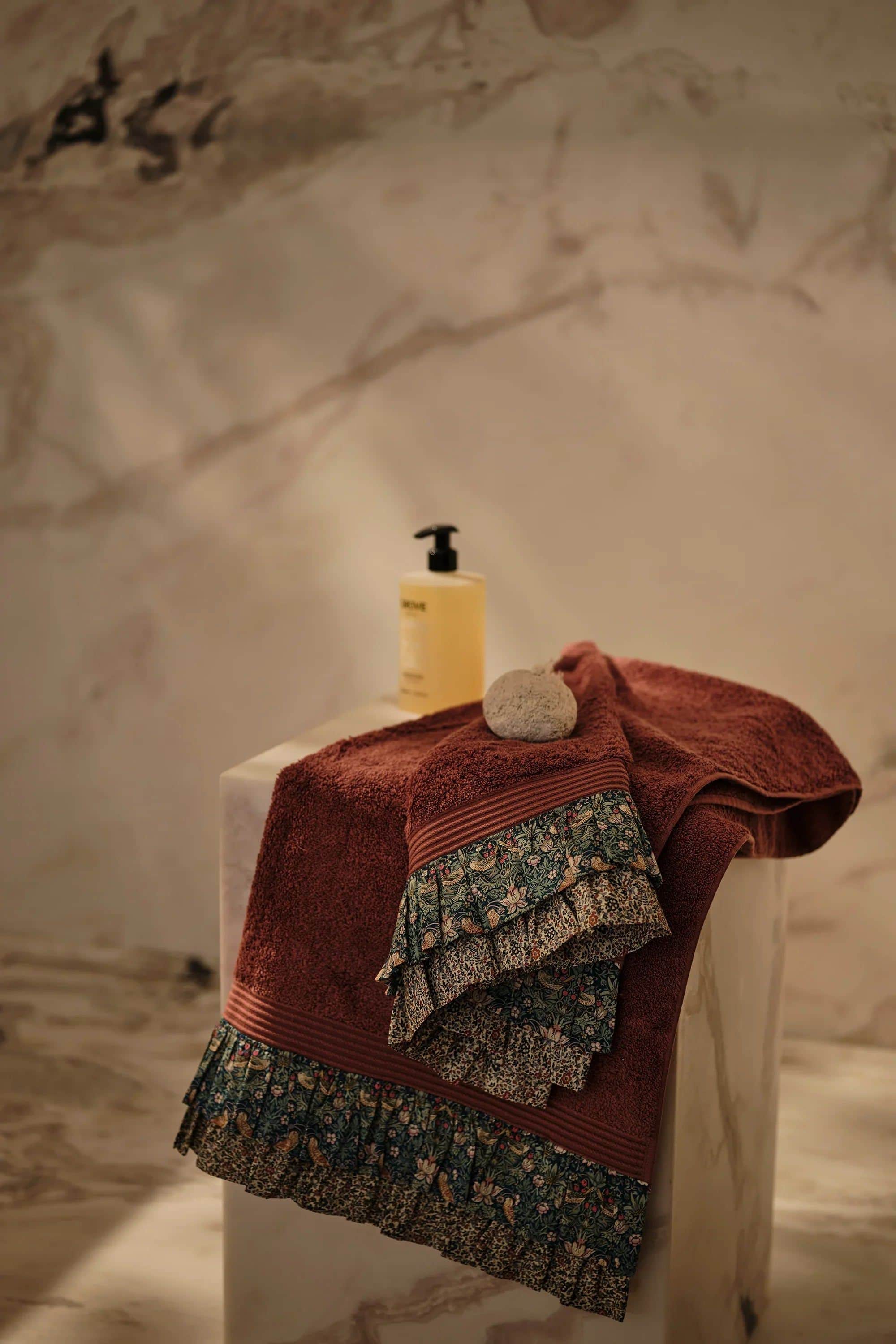 Ruffle Edge Towel made with Liberty Fabric STRAWBERRY THIEF & KATIE & MILLIE