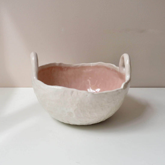 Handmade Pastel Pink and White Ceramic Bowl