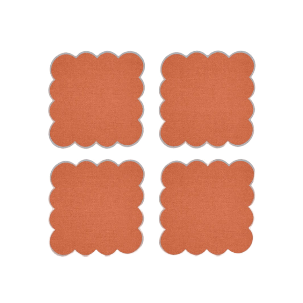Zero-Waste Scalloped Linen Cocktail Napkins Tangerine - Set of 4