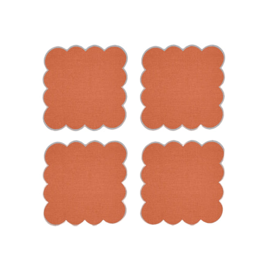 Zero-Waste Scalloped Linen Cocktail Napkins Tangerine - Set of 4