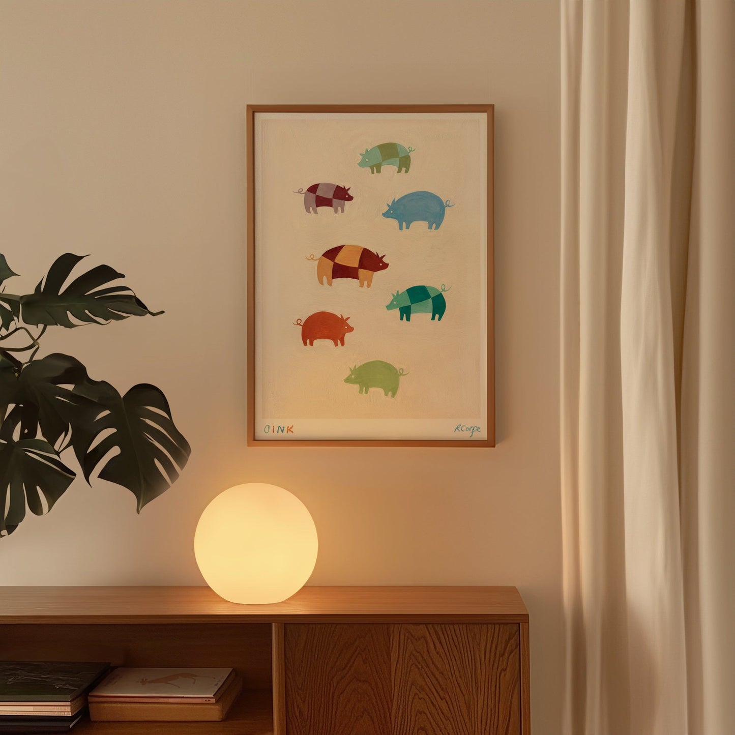 A4 - Colourful 'Oink' Pig Print