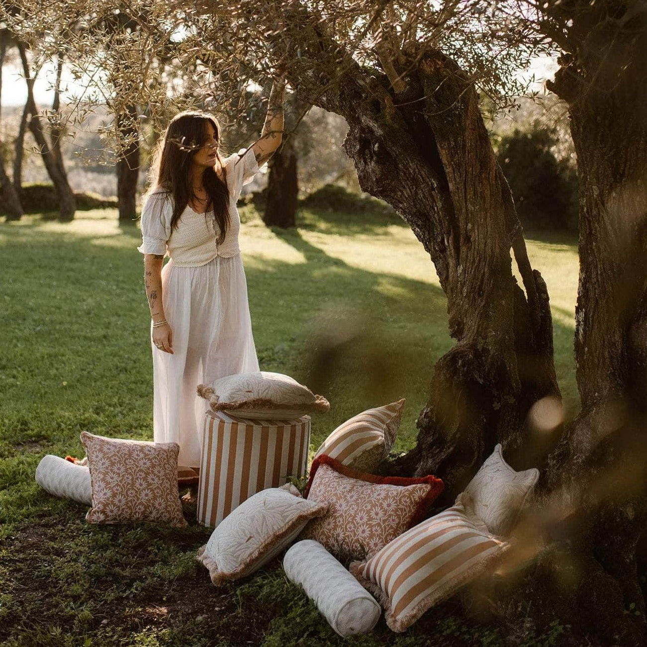 Double Sided Cushion Laura Moss & Caramel x Jackie Caramel & Ecru