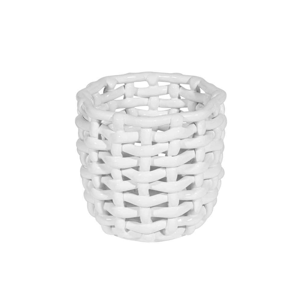 White Basketweave Planter