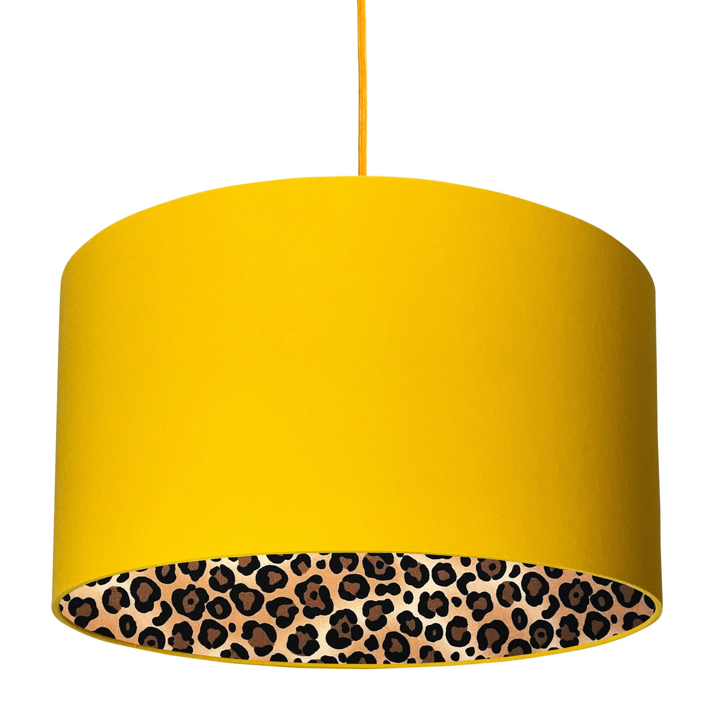 Leopard Print Silhouette Lampshade in Egg Yolk Yellow Cotton