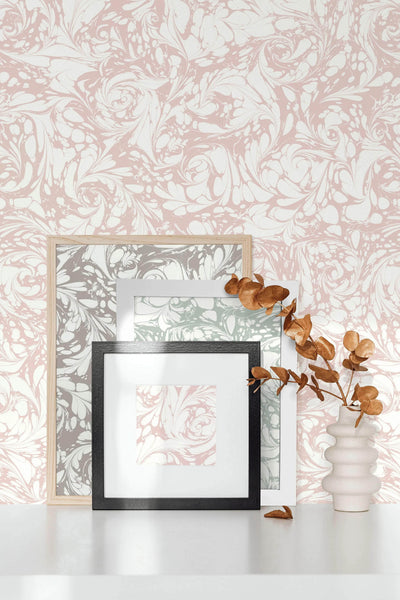 Marbled Wallpaper - 'Flourish' Col: Candytuft - Non-Woven