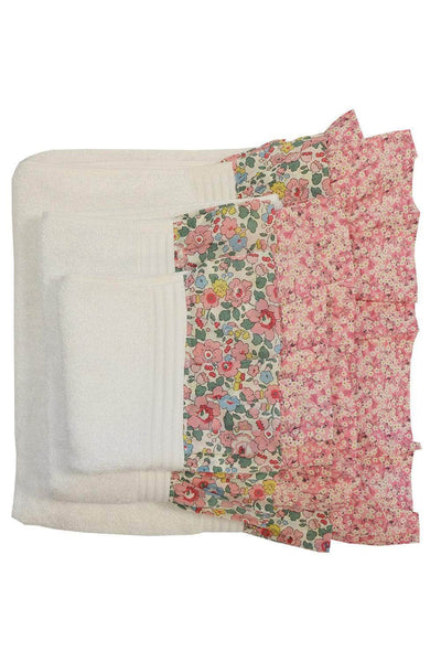 Ruffle Edge Towel Made With Liberty Fabric Betsy Blossom Pink & Mitsi Valeria