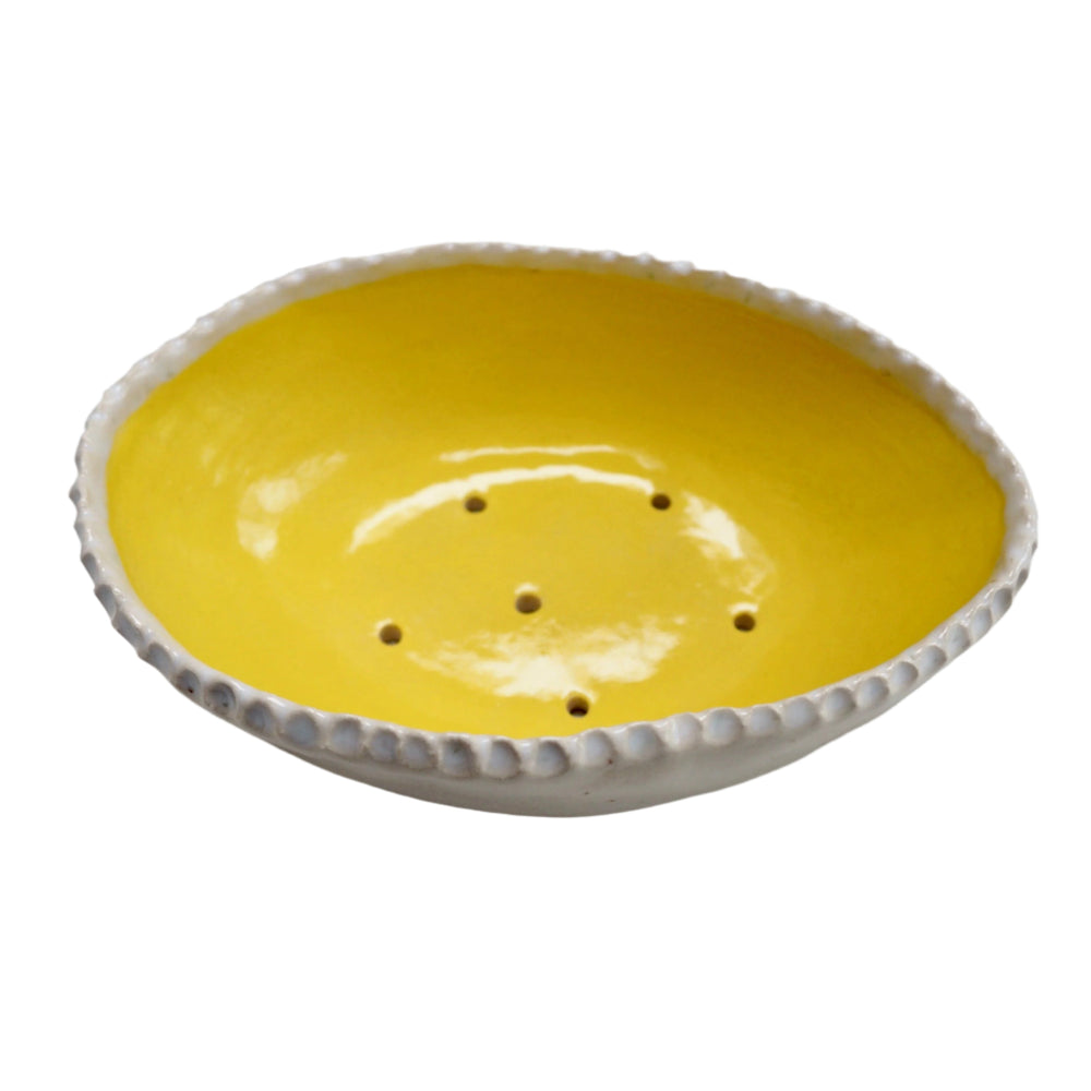 Handmade Yellow Speckled Oval Pottery Soap Dish