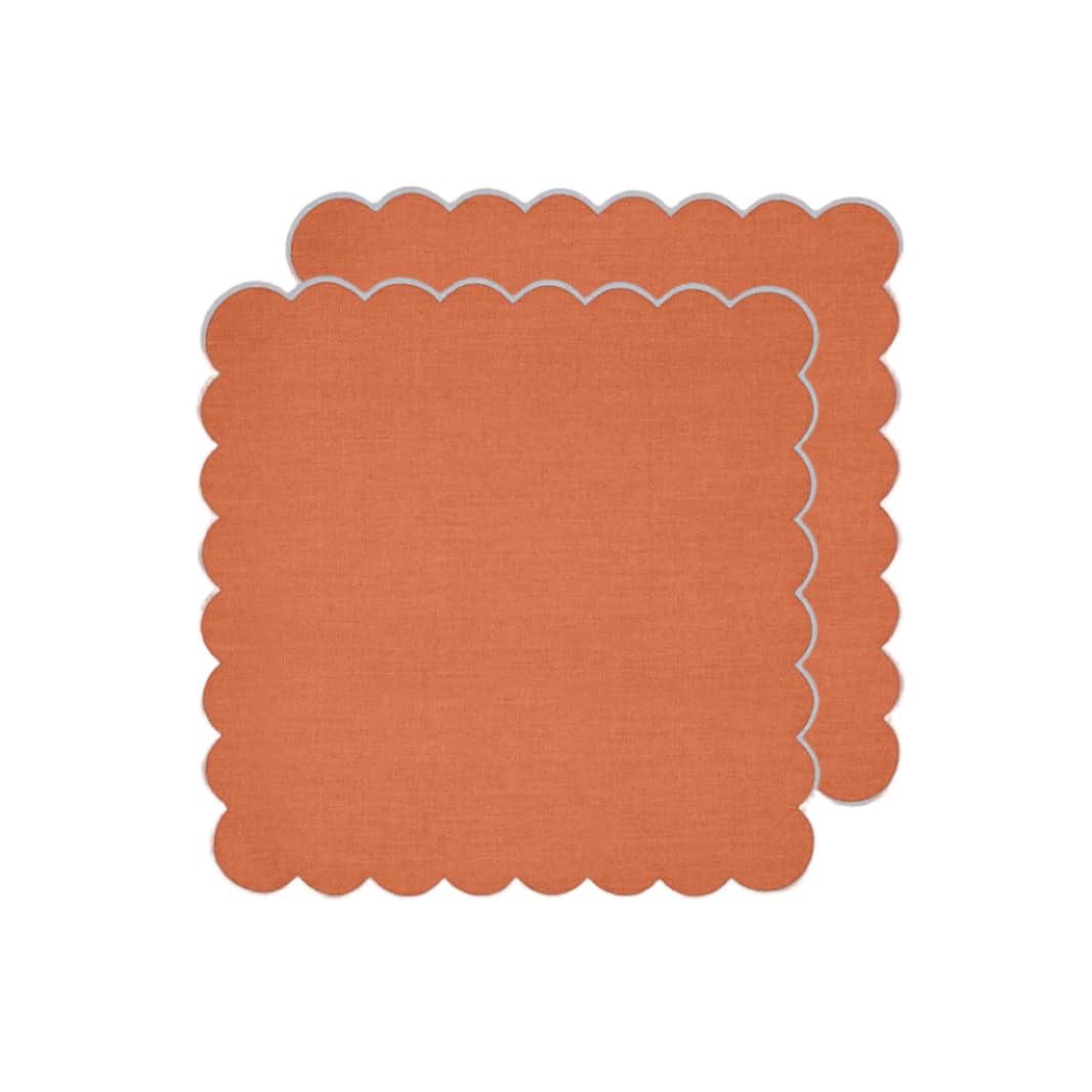 Zero-Waste Scalloped Linen Napkins tangerine - Set of 2
