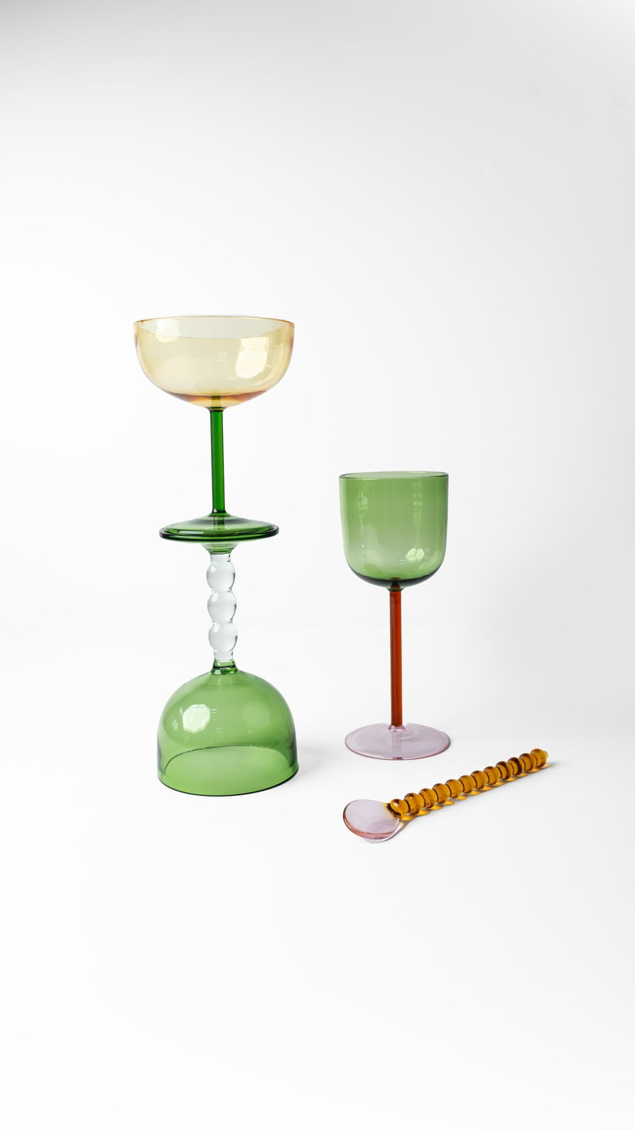 Green Stem Coupe Cocktail Glass , 5 x 3.8 Inches (Set of 2)