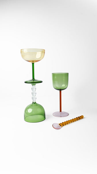 Green Stem Coupe Cocktail Glass , 5 x 3.8 Inches (Set of 2)