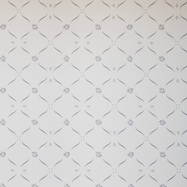 Edelweiss Trellis Wallpaper - Loden Blue and Alpine Green on White