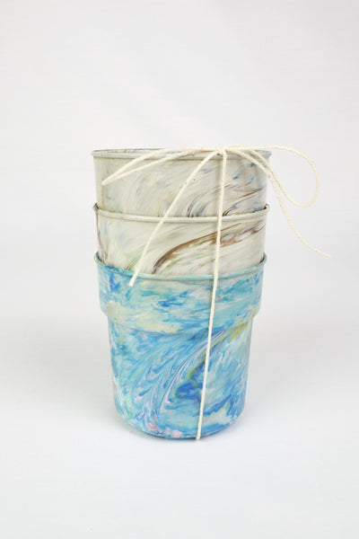 3 Vintage Marbled Plant Pots