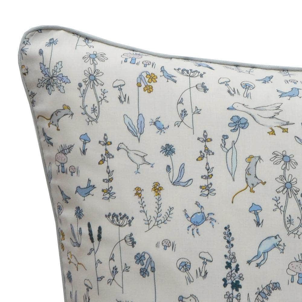 Piped Edge Personalised Cushion Made With Liberty Fabric Theo Blue