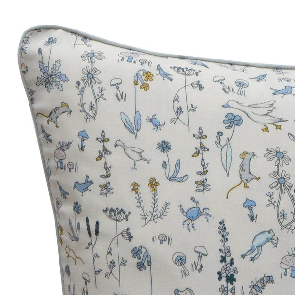 Piped Edge Personalised Cushion Made With Liberty Fabric Theo Blue