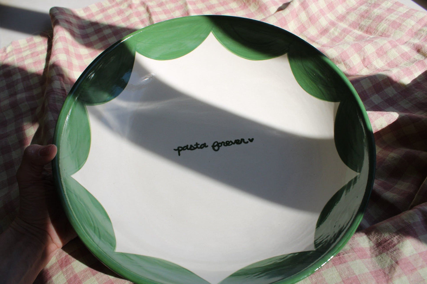 "pasta forever" Hand-painted Hunter Green Pasta Bowl