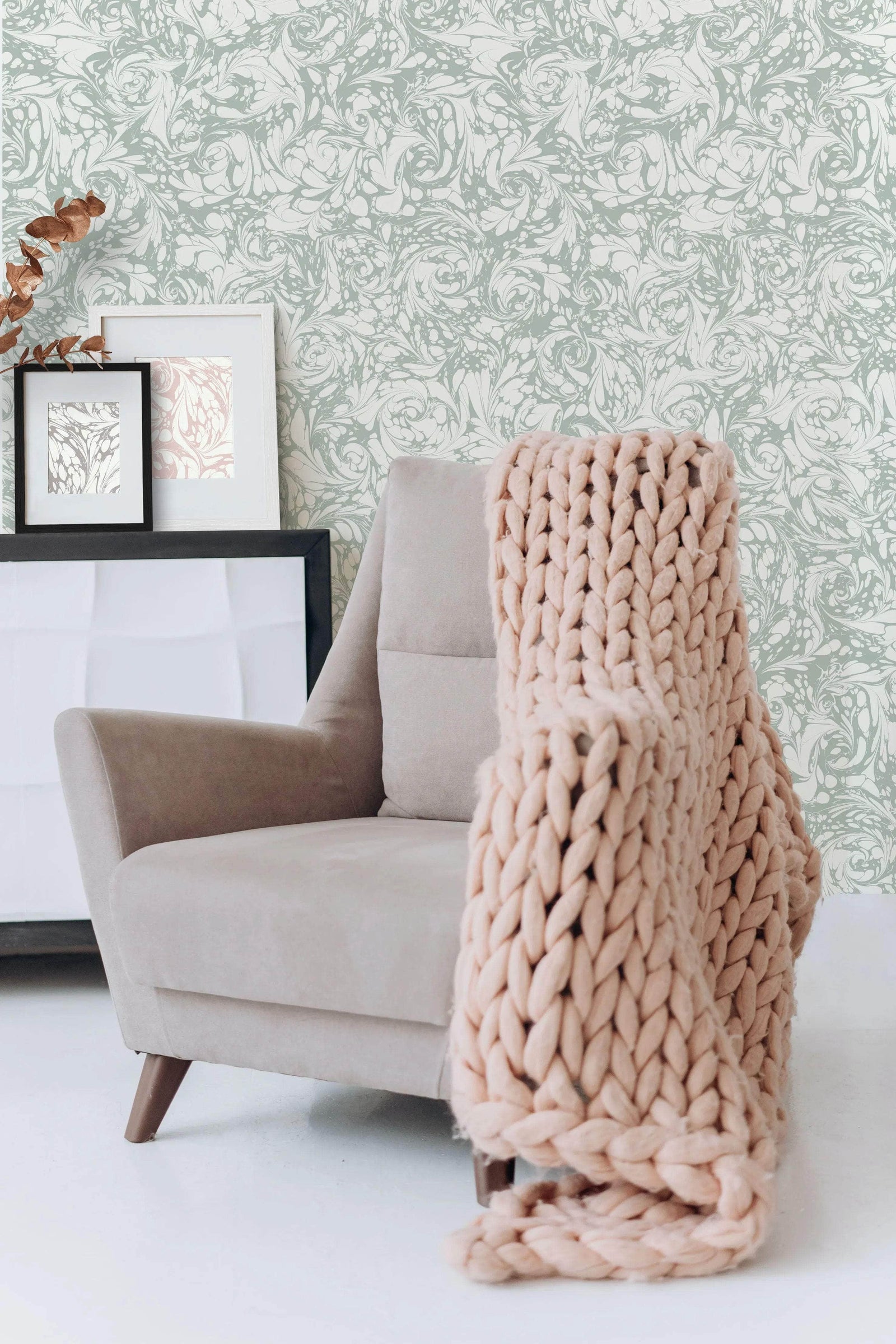 Marbled Wallpaper - 'Flourish' Col: Willow - Eco Non-Woven