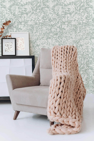 Marbled Wallpaper - 'Flourish' Col: Willow - Non-Woven