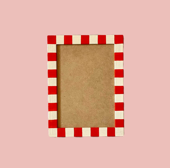 Painted Wood Picture Frame, Tomato & Mayo Skinny Stripes