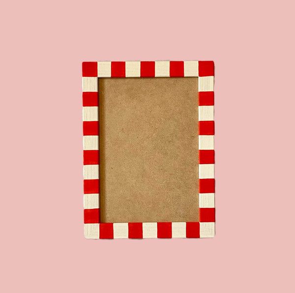 Painted Wood Picture Frame, Tomato & Mayo Skinny Stripes