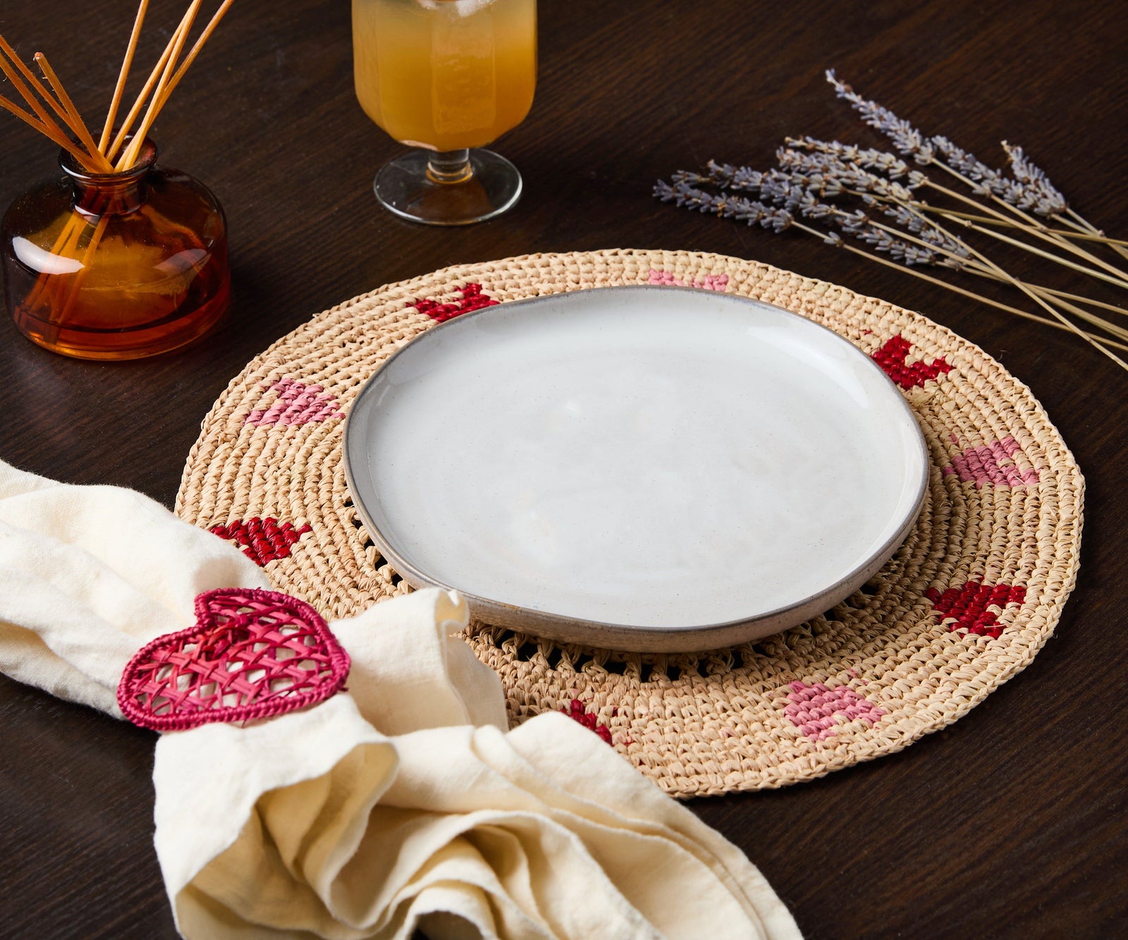 Handwoven Heart Napkin Rings – Set of 4 Palm Napkin Holders