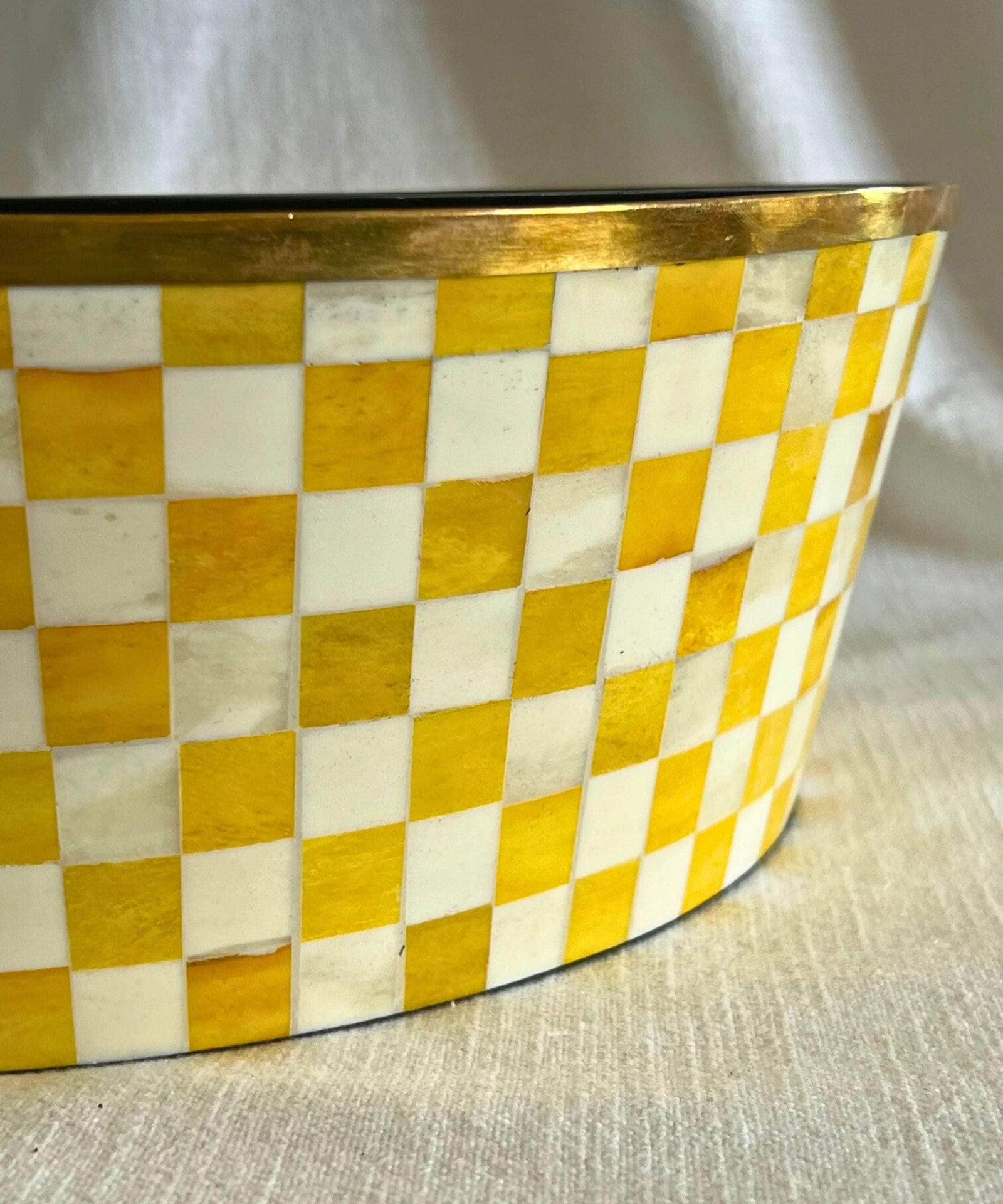 Round Inlay Planter | Large |Yellow | Chequered