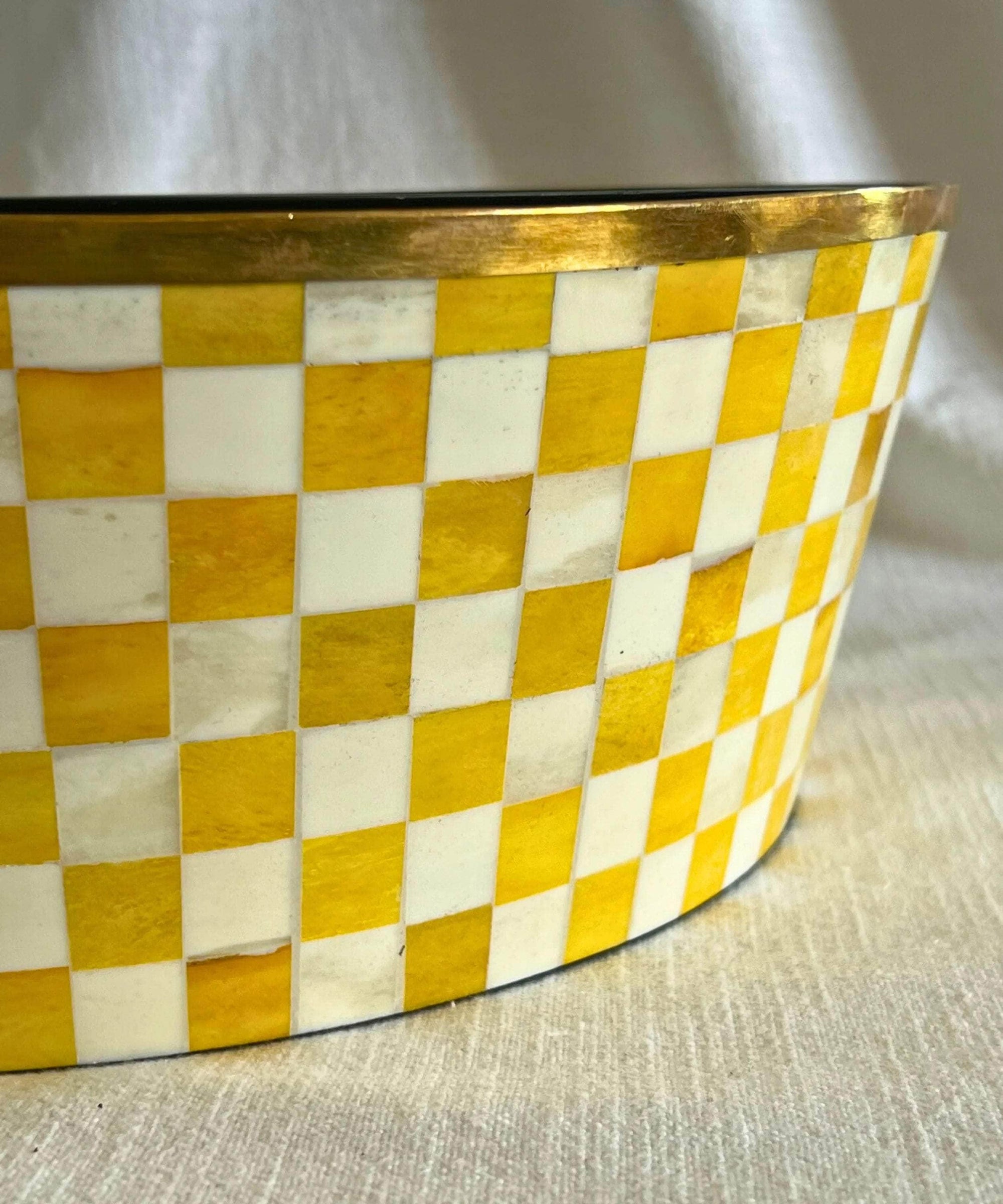 Round Inlay Planter | Large |Yellow | Chequered