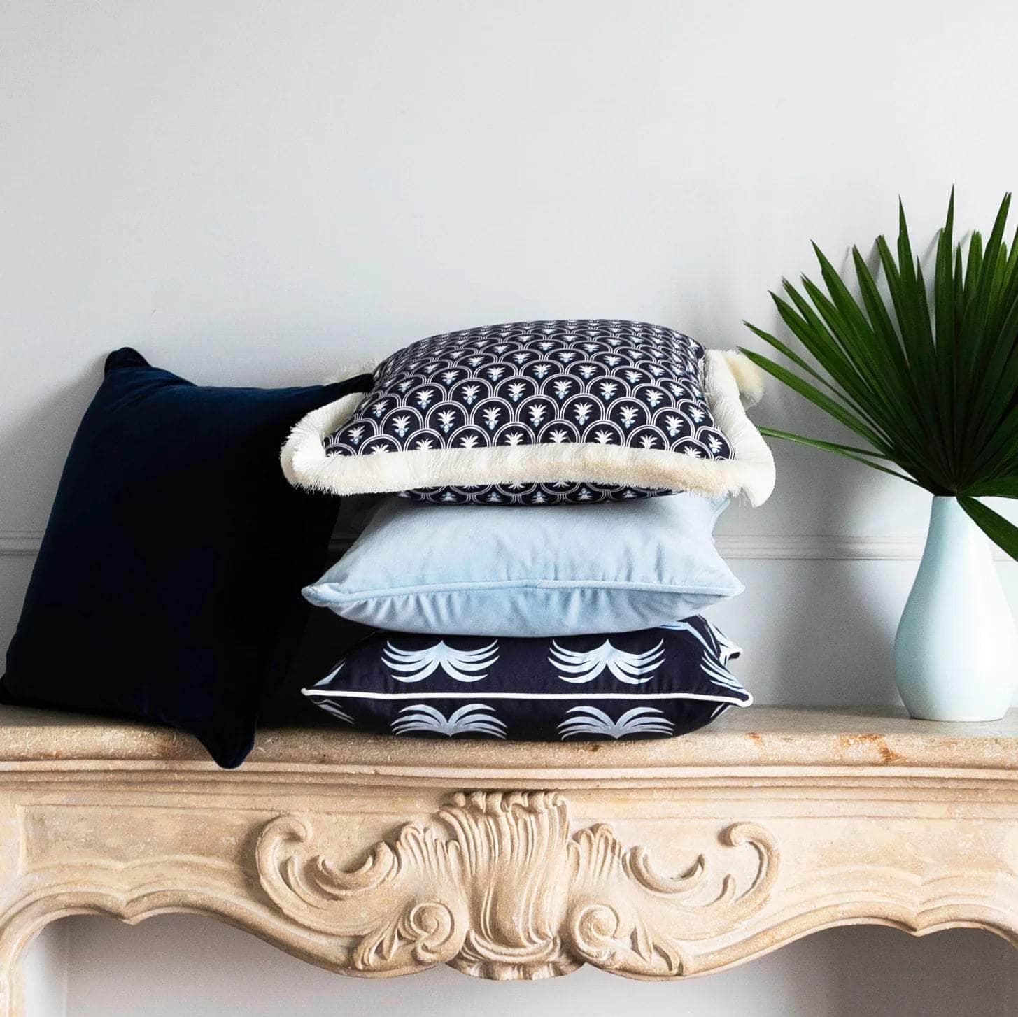 The Fontana Cushion - Dark Blue with Fringing